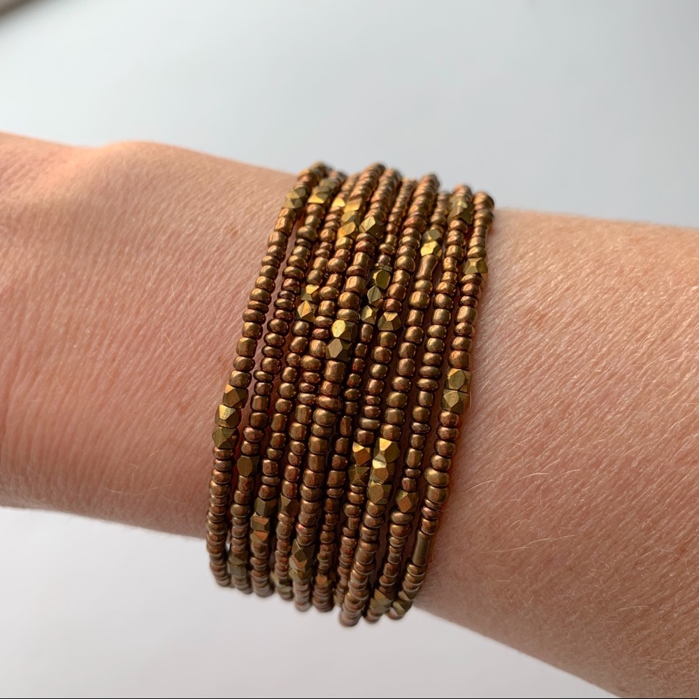 Bronze Beaded Wrap Around Bracelet With Jewelry Bag